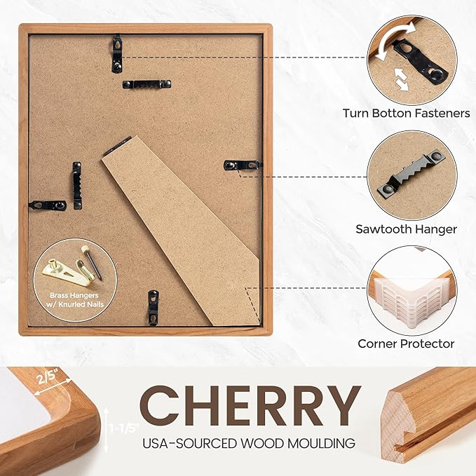4x6 Picture Frame, USA-Sourced Natural Cherry Wood Photo Frame with Tempered Glass, Handcrafted Rounded Corner 4 x 6 Wooden Frame Matted to 3.5x5 Photos, Wall or Tabletop Display