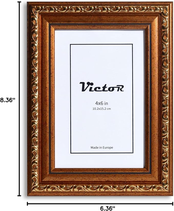 VictoR Picture Frame Chagall 4x6 Brown Gold - Vintage Picture Frames with Shutterproof Acrylic Glass - 4 x 6 Photo Frame - Brown Picture Frames - Antique
