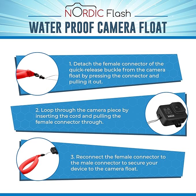 Nordic Flash Waterproof Floating Strap for GoPro Hero, DJI Osmo Action, Insta360, Fujifilm FinePix, Nikon Coolpix, Canon & iPhone Camera Float (2-Pack)