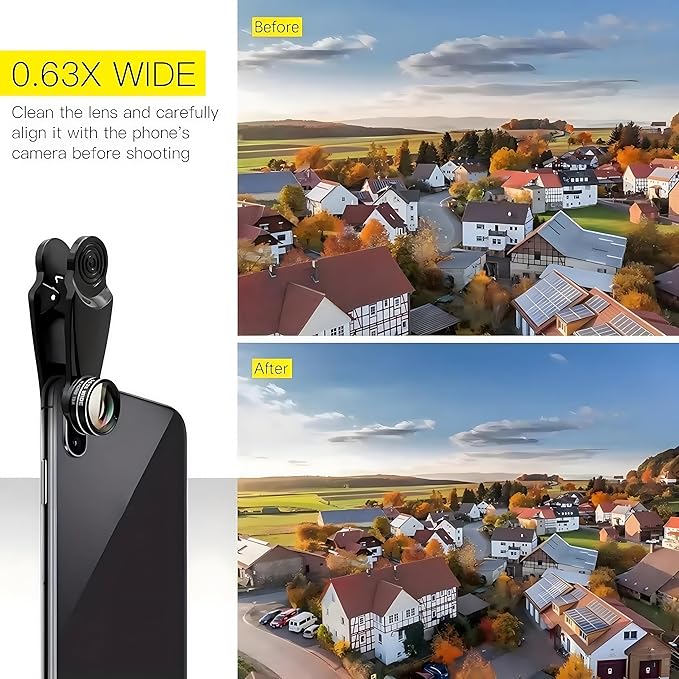 7 in1 Mobile Phone Camera Lens, Mobile Phone Lens Kit, Universal Clip, for iPhone, for Samsung, for Android Smartphone, On Wide Angle+Macro+ Fish Eye+Kaleidoscope+Star Filter+CPL Lens(Black)