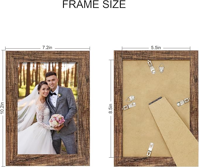 5.5 x 8.5 Diploma Frame Set of 4, Made of Real Glass and Rustic Brown Frame, 5.5 by 8.5 Photo for Wall or Tabletop