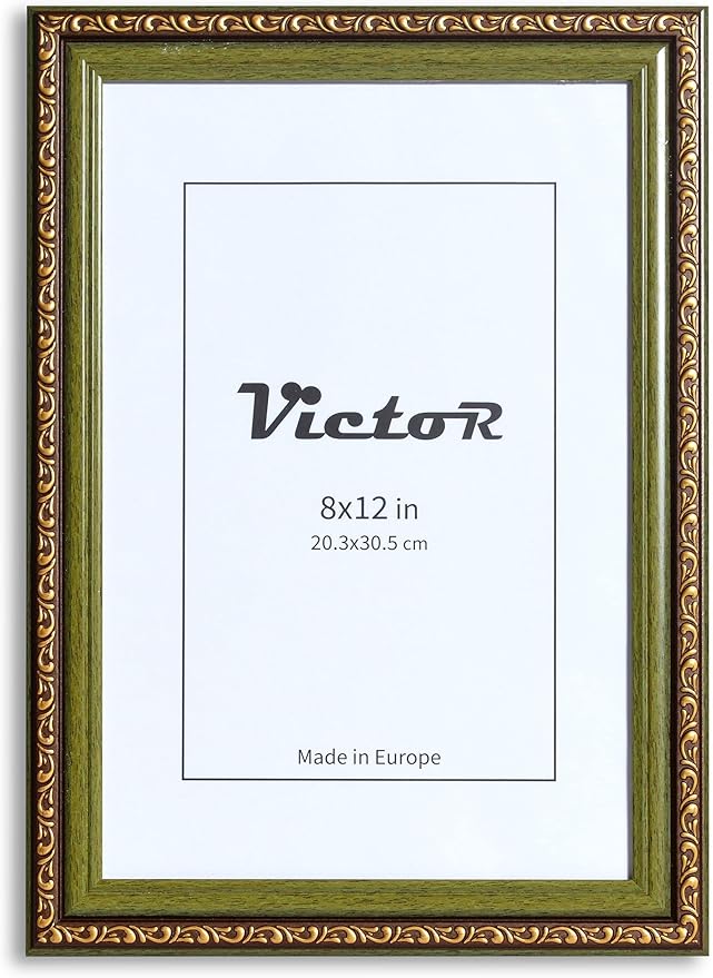 VictoR Picture Frame Chagall 8x12 Brown Green-Picture Frame for Photos in Size 8x12 Inch - Vintage Design with Shatterproof Acrylic Glass - Antique - only for hanging