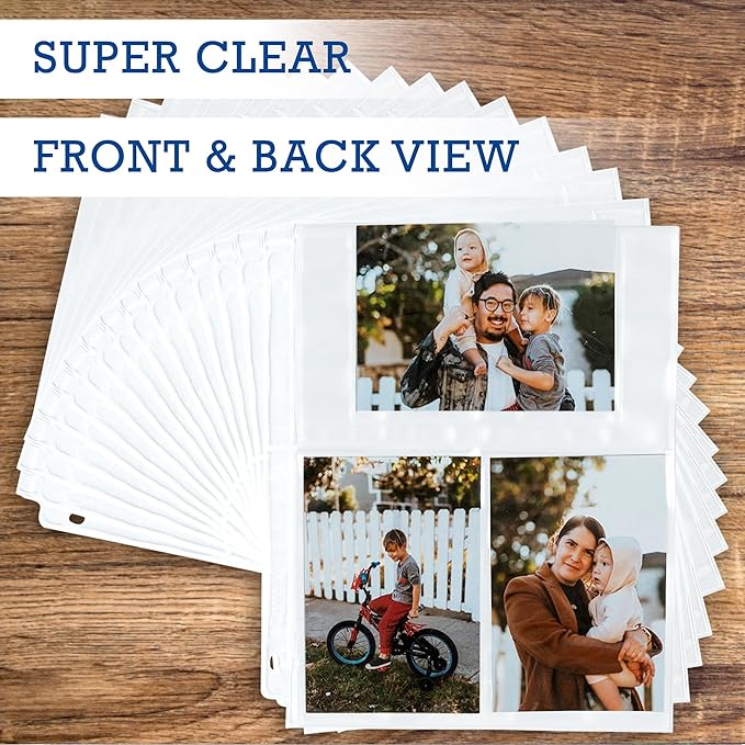 Samsill 50 Pack Ultra Clear 4x6 Photo Album Pages for 3 Ring Binder, Mixed Format, Archival Photo Sleeves, Photo Holders, 3 Pocket Top Loading, 300 Total Photos