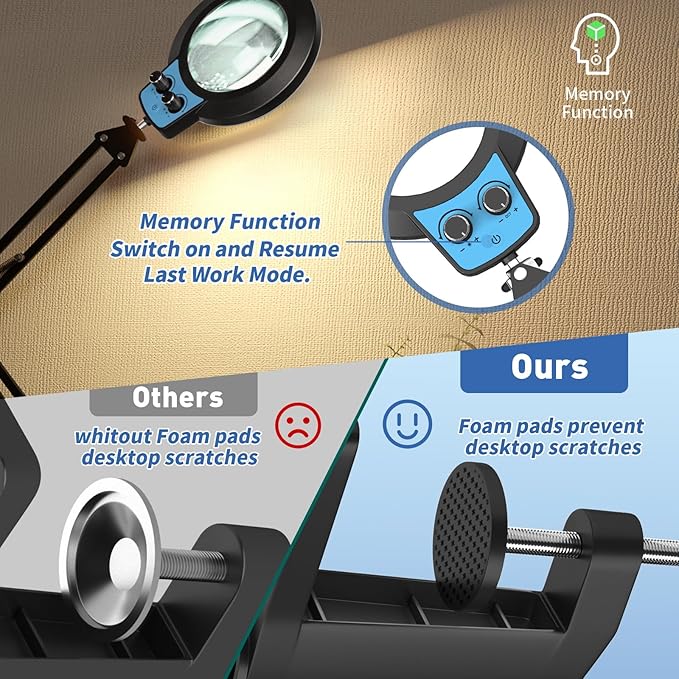 HITTI 12X Long Magnifying Glass with Light, 2026 Upgrade Infinite Color and Brightness LED Desk Lamp with Clamp, Hands Free Magnifier Light and Stand for Workbench Crafts Reading Painting - Blue