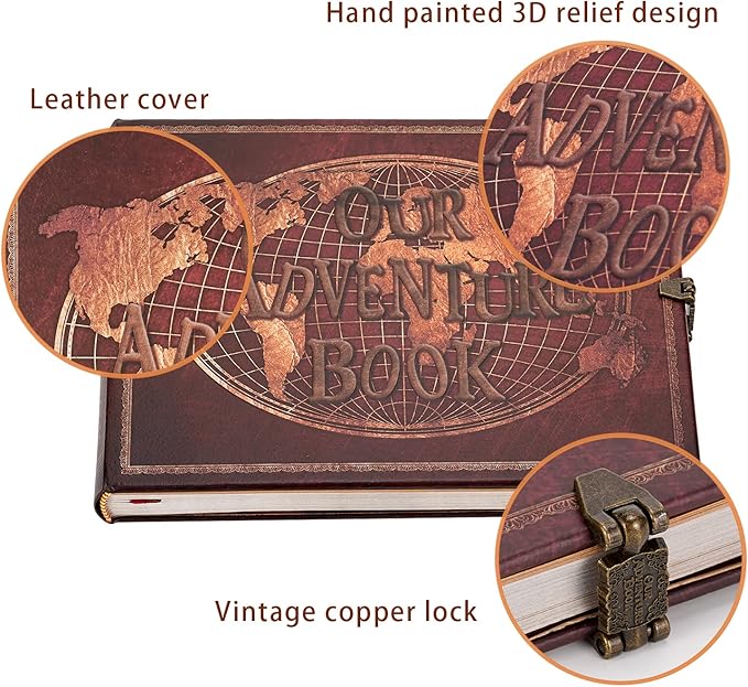 JIMBON Our Adventure Book Scrapbook 180 Pages Photo Album, DIY Handmade Memory Travel Diary Photo Book Journal Scrapbook,Embossed Letter Leather Cover for Anniversary,Wedding