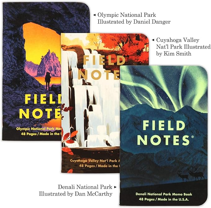 Field Notes: National Parks Series (Series E - Denali, Cuyahoga, Olympic) - Graph Paper Memo Book 3-Pack - 3.5 x 5.5 Inch