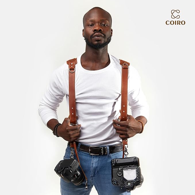C Coiro Camera Harness for 2 Cameras Dual Shoulder Leather Camera Strap for DSLR/SLR, Camera Straps for Photographers