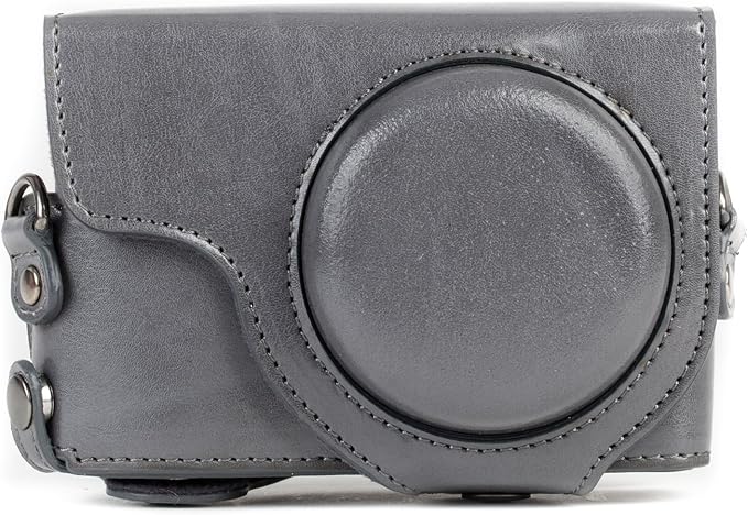 MegaGear MG1261 Ever Ready Leather Camera Case compatible with Panasonic Lumix DC-ZS80, DC-ZS70, DC-TZ95, DC-TZ90 - Gray