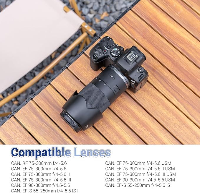 Reversible Flower ET-60 Lens Hood Shade Protector for Canon EF 75-300mm f/4-5.6 II III USM & RF 75-300mm f/4-5.6 & EF 90-300mm f/4.5-5.6 USM & EF-S 55-250mm F/4-5.6 is II On Rebel T8i T7i T7
