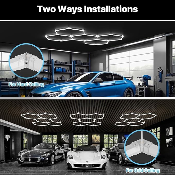 HYPERLITE Gen 2 Hexagon Garage Lights: 168W 16800LM 5 Grids Hexagon Led Light, 6500K Ultra Bright Honeycomb Hex Lights, Durable Design for Garage, Shop, Basement, Barber, Homegym