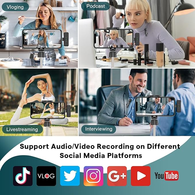 MAYBESTA Wireless Mini Microphone for iPhone, Android Phone - Lavalier Lapel Mic for Audio Video Recording - Clip on Content Creator Microphones for YouTube Tiktok Podcast Vlogging