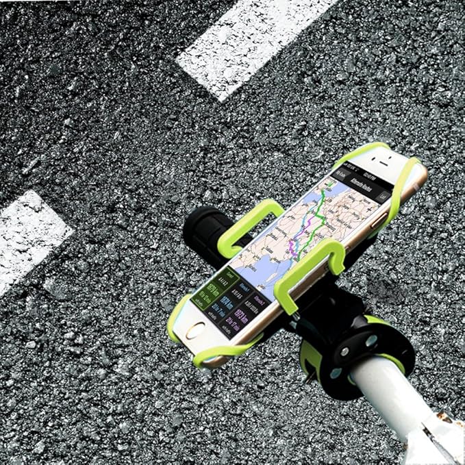 Bike Phone Mount, Motorcycle Mountain Bike Handlebar Bicycle Golf Cart Stroller Cell Phone Holder with Rubber Strap 360 Degrees Rotate for iPhone X 8 7 6 6s Plus Samsung (Green)