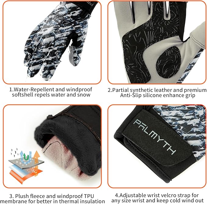 Palmyth Flexible Fishing Gloves Warm for Men and Women Cold Weather Insulated Water Repellent Great for Ice Fishing Fly Fishing Photography Motorcycling Running Shooting Hiking