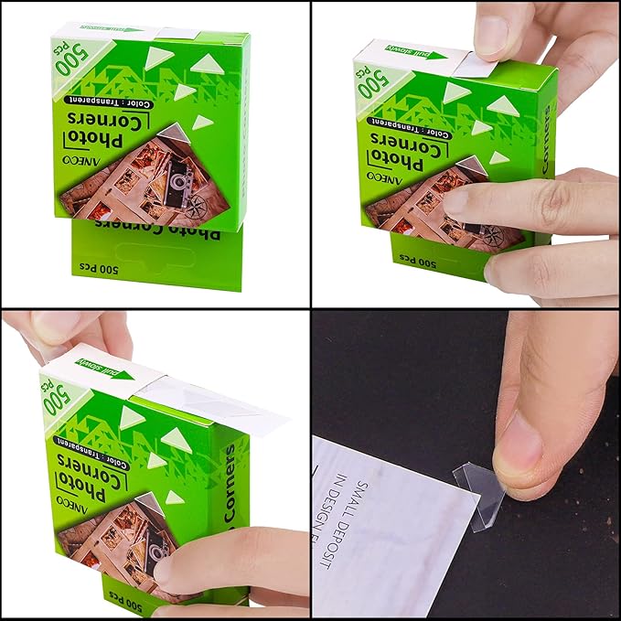Aneco 2 Pack Transparent Photo Corners Clear Picture Mounting Corner Stickers for DIY Album, Scrapbook, Journal, 500 Pieces/Pack