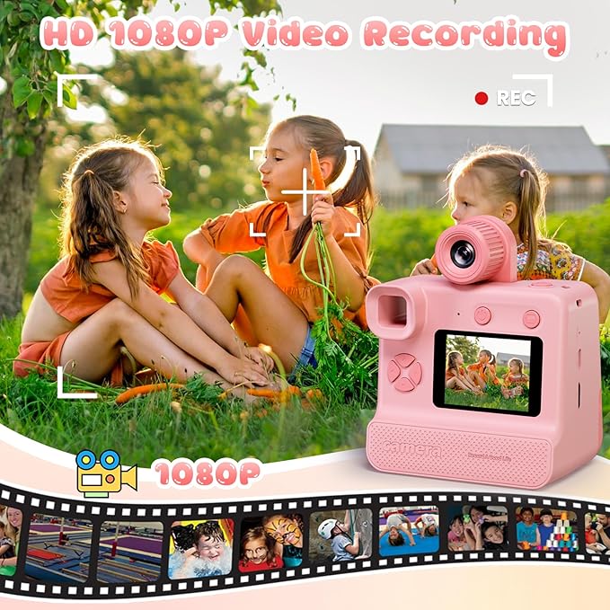 Instant Print Camera for Kids, 1080P Kids Instant Cameras,HD Selfie Digital Video Cameras Toddler 3 Rolls Print Paper & 32G Card,Christams Birthday Gifts for Girls Boys Age 5 6 7 8 9 10