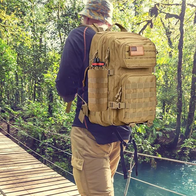 Tactical MOLLE Water Bottle Pouch with Drawstring Open Top & Mesh Bottom, Military Water Bottle Holder Bag Sports Travel Hydration Carrier