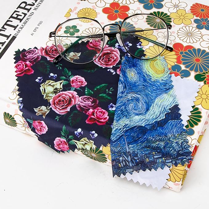 Pattern Printed Soft Microfiber Cleaning Cloths 9 Pieces for Eyeglasses (Patterns Randomly Sent), Camera Kens, Cell Phones, CD, DVD, Computers, Tablets, Laptops, Telescope, LCD Screens