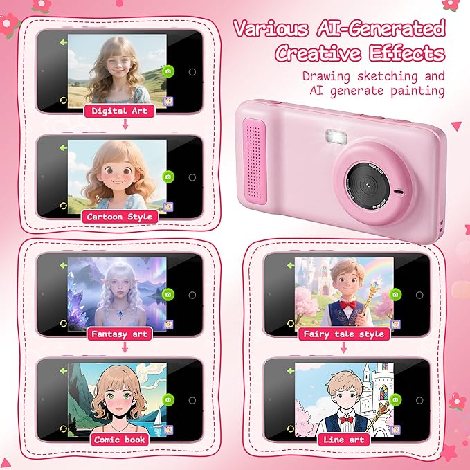 AI Digital Camera,AI Kids Camera Everything Recognition for 4 to 12 Years Old Girls Boys, Dual Lens,2.4GHz Wi-Fi,4" LCD Touch Screen,Gift Ideas for Birthday Christmas Festival