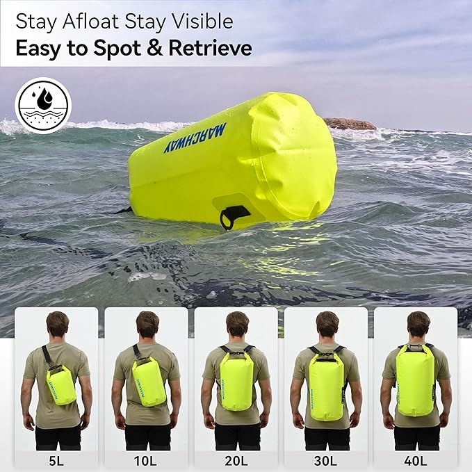 MARCHWAY Floating Waterproof Dry Bag Backpack 5L/10L/20L/30L/40L, Roll Top Sack Keeps Gear Dry for Kayaking, Rafting, Boating, Swimming, Camping, Hiking, Beach, Fishing