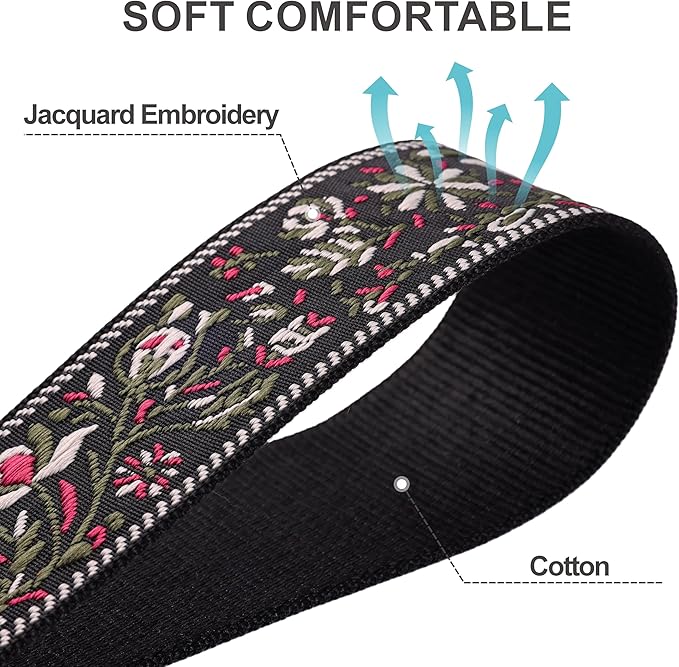 Padwa Lifestyle Camera Strap - 2" Full Grain Leather Ends Camera Straps for Photographers, Vintage Embroidered Cotton Weave Soft Strap Quick Release fits All Cameras