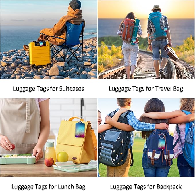 Luggage Tags for Suitcases, 4 Pack Cute PU Leather Suitcase Tag Identifiers TSA Approved with Stainless Steel Loop and Address Card for Baggage Tag for Cruise Airport Travel Essentials by