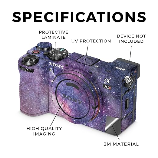 Glossy Glitter Camera Skin Compatible with Sony Alpha 7CR Camera (2023) - Violet Stars - Premium 3M Vinyl Protective Wrap Decal Cover - Easy to Apply | Crafted in The USA by MightySkins
