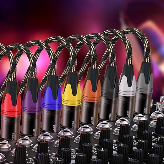 BEZOKABLE 6ft XLR Microphone Cable - 6 Pack, Nylon Braided, Compatible with Microphones, Mixers, Speakers