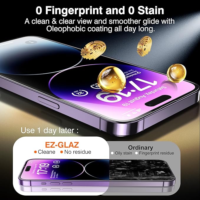 EZ-GLAZ-4+2 Pack for iPhone 14 Pro Max Privacy Screen Protector[6.7 inches] With Camera Lens Protector, [Drop Protection] 9H Hardness Full Coverage Anti-Spy Tempered Glass Film, Easy to install