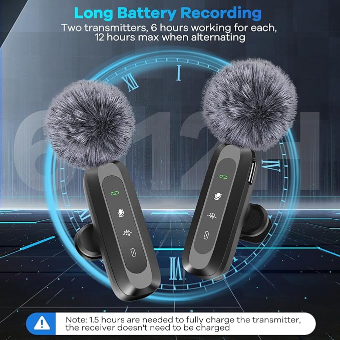 2 Pack Wireless Lavalier Microphone for iPhone 15, USB C Android Phone, Laptop, Tablet, PC, Type-C Mini Lapel Mic with Noise Reduction for Vlog Video Recording Content Creator (Lightning)