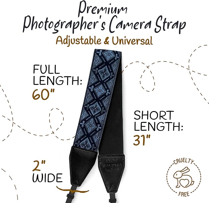 Art Tribute Camera Strap for All DSLR and Mirrorless Cameras. Add Your Name Or Initials Make It a Personalized Gift