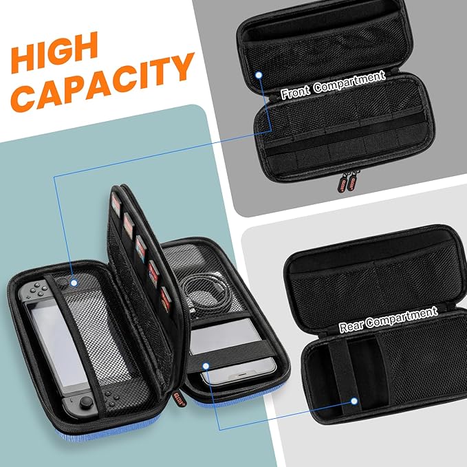 Hard Shell Carrying Case with Multiple Pocket - Double-Layer Electronics Organizer Travel Case - Portable Zipper Tech Cord Pouch Bag for Charger, Phone, Power Bank, Extenal Hard Drive, USB Flash Drive