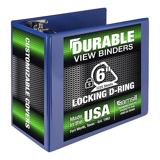 Samsill Durable 6 inch 3 Ring Binder, Made in USA, Locking D Ring FSC 100% Recycled Chipboard, Blue