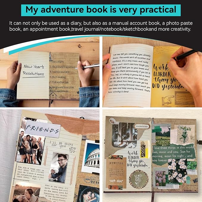 Our Adventure Book Travel Scrapbook Journal Notebook, 160Pages Scrap Book Photo Albums, Faux Leather Journaling Diaries, Scrapbooking Gifts Set With Pen and Stickers for Anniversary Wedding Office