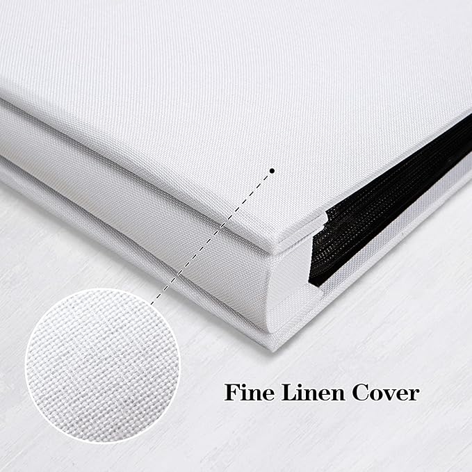Mublalbum Small Photo Album 4x6 100 Photos Linen Cover Picture Book with Horizontal Pockets for Wedding Family Anniversary and Baby (White)