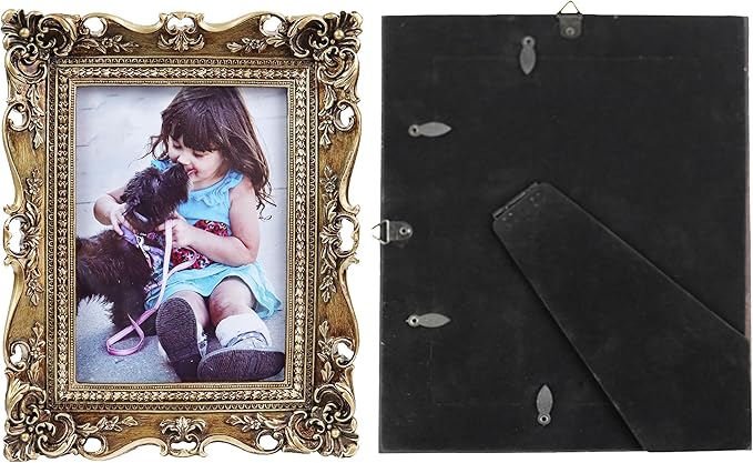Hymmah Wallet Picture Frame Vintage Photo Frame Ornate Textured Hand-Crafted Resin Picture Frame with Easel & Hook for Tabletop & Wall Display, Decorative Floral Design Home Decor, Photo Gallery, Art, More (G-J, 5*7inch)