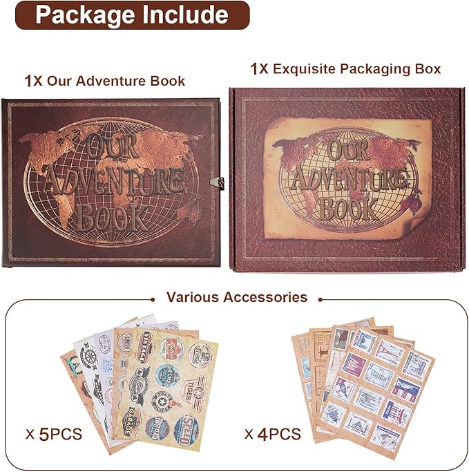 JIMBON Our Adventure Book Scrapbook 180 Pages Photo Album, DIY Handmade Memory Travel Diary Photo Book Journal Scrapbook,Embossed Letter Leather Cover for Anniversary,Wedding