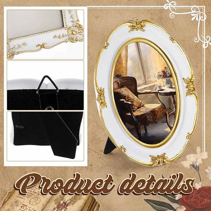 3 Pcs White Vintage Picture Frame Set Antique Oval Picture Frames 4x6, 5x7 Inch Baroque Photo Ornate Frames with Glass Gift for Tabletop Hanging Wall Art Wedding Home(French Style)