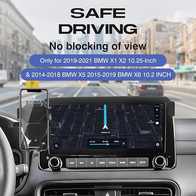 Car Phone Holder for BMW X1 X2 2019-2021/X5 2014-2018/X6 2015-2019 Accessories,Adjustable Phone Mount for 10.2-inch Screen,Hands-Free Ultra Stable Phone Stand for All Phones