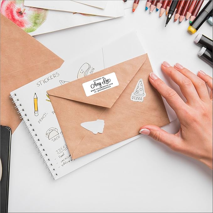 White Address Labels - Personalized Name Stickers, Custom Printed Return Mailing and Shipping Labels for Envelopes, Packages, Business, Home by PrettySweetParty (1000, Serif and Script)