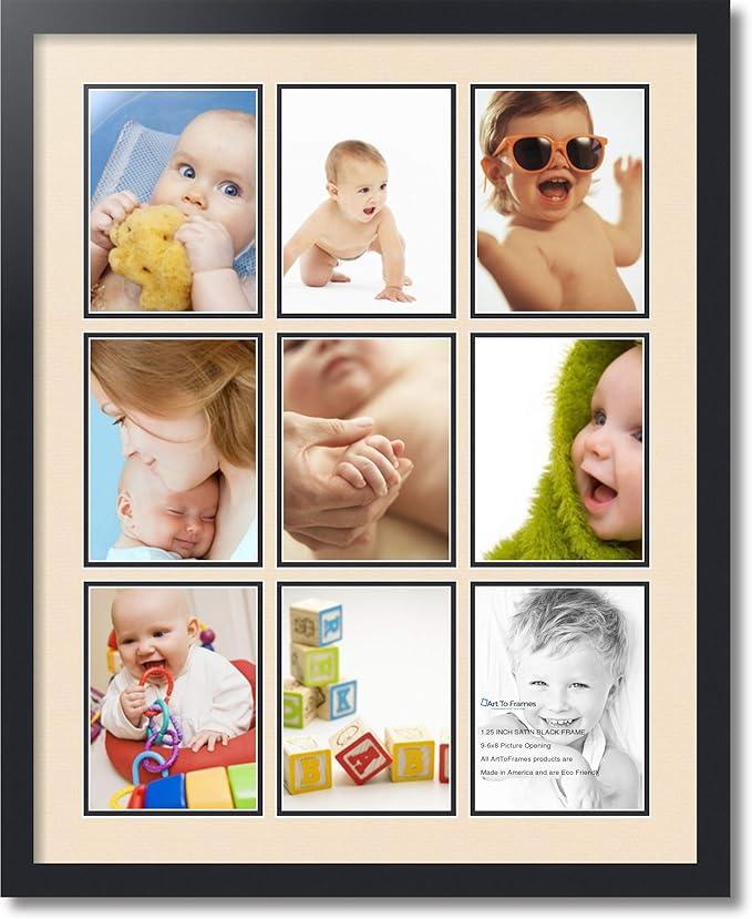 Art to Frames Double-Multimat-1049-783/89-FRBW26079 Collage Photo Frame Double Mat with 9-6x8 Openings and Satin Black Frame