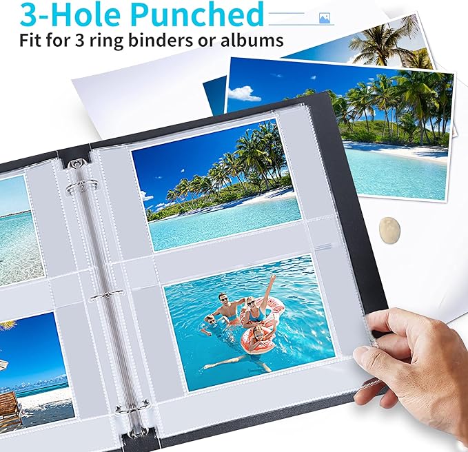 Fabmaker 30 Pack Photo Sleeves for 3 Ring Binder - (4x6, for 120 Photos), Archival Page Protectors, Clear Plastic Refill Pages, Postcard Sleeves, Acid-Free