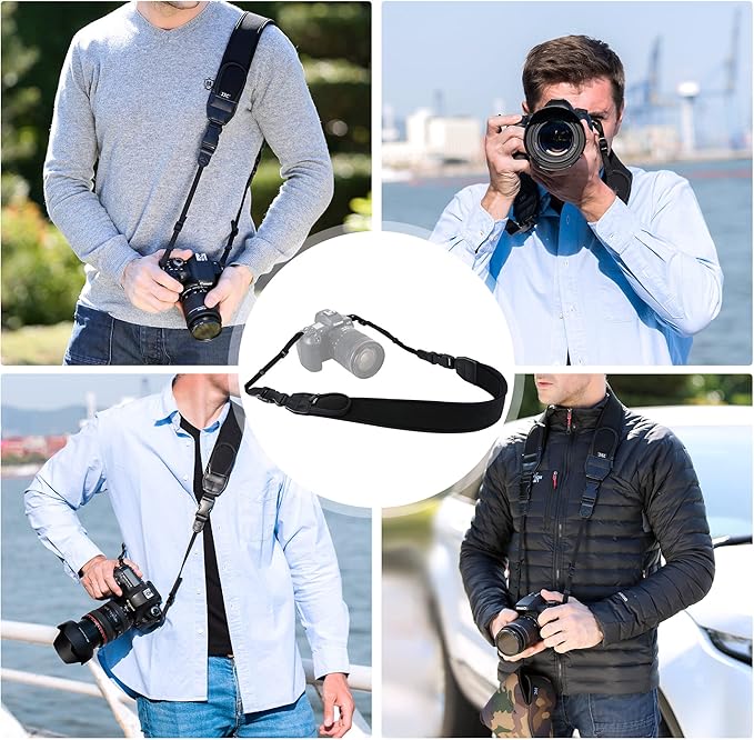 DSLR Camera Neck Strap, Soft Neoprene Shoulder Belt for Canon EOS R5 R6 5D Mark IV 6D Mark II SL3 SL2 T8i T7 T7i 90D 80D Nikon D6 D5 DF D850 D810 D780 D7500 D5600 D3500 with Zipped Pockets