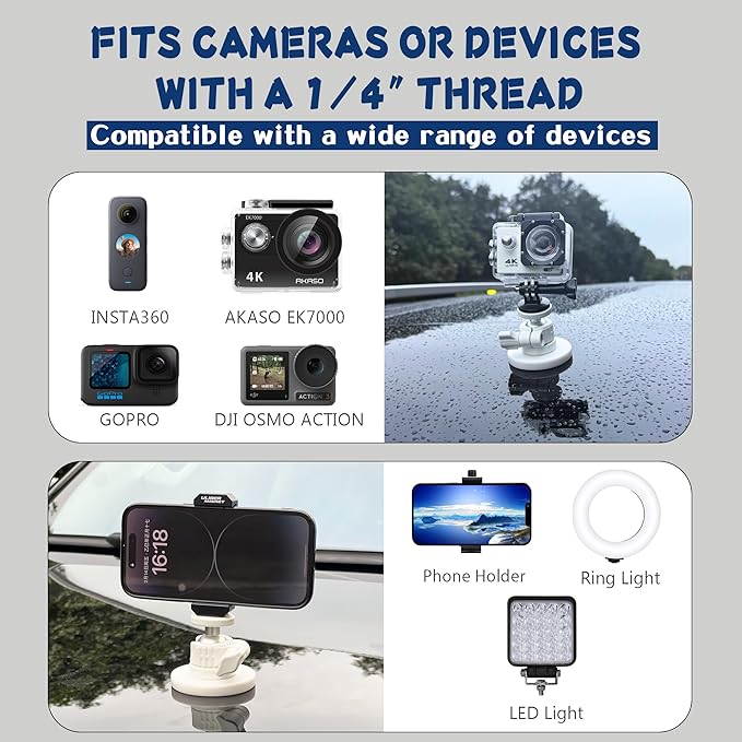 ULIBERMAGNET White Magnetic Camera Mount, Strong Magnetic Mount with 360° Rotation Ball Head, Security Camera Holder with 1/4 inch Thread for GoPro,DJI OSMO Action