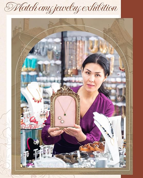 Jewelry Display Stand Vintage Necklace Organizer Ring Holder Earring Tray Resin Jewelry Photography Props Frame with Velvet Backing for Gifts