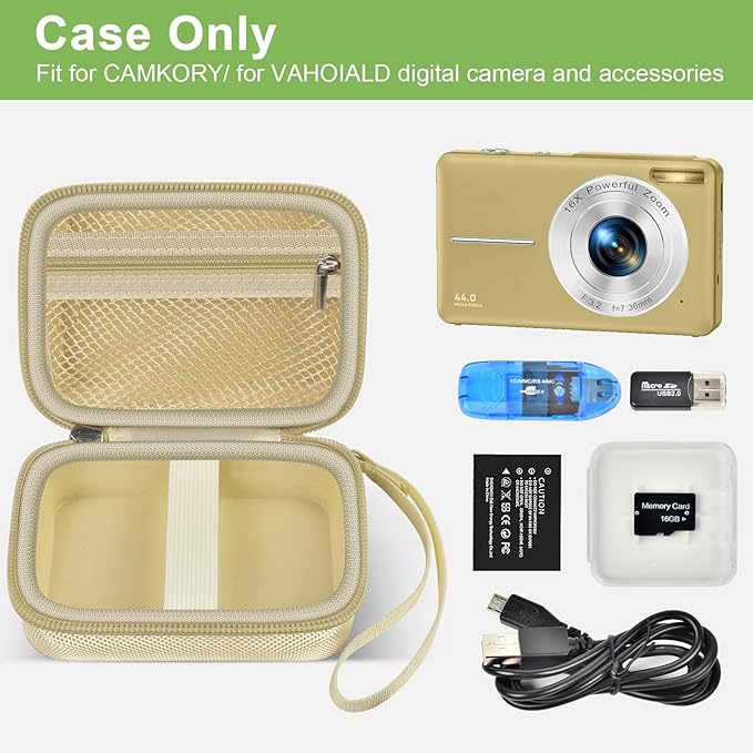 Case Compatible with VAHOIALD FHD 1080P Digital Camera/for CAMKORY Digital Point and Shoot/for Kodak PIXPRO FZ45-BK 16MP Vlogging/for IWEUKJLO/for Nsoela, Holder for SD Card More (Light Brown)