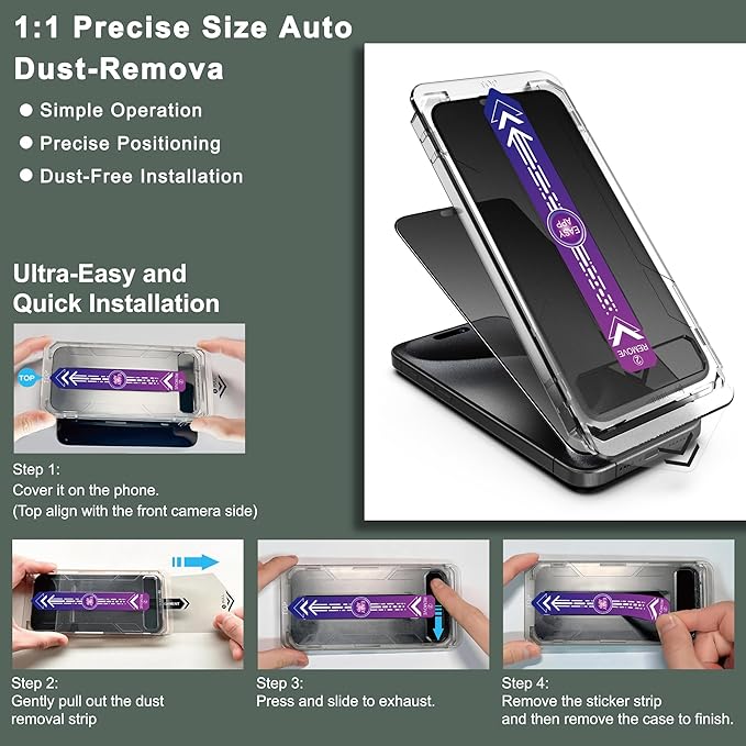 SHANG PIN JIA 2 Pack Matte Privacy Screen Protector for iPhone 17&16 Pro 6.3-Inch Auto Dust Removal, No Bubbles,Anti-Spy Tempered Glass Film, Easy Installation