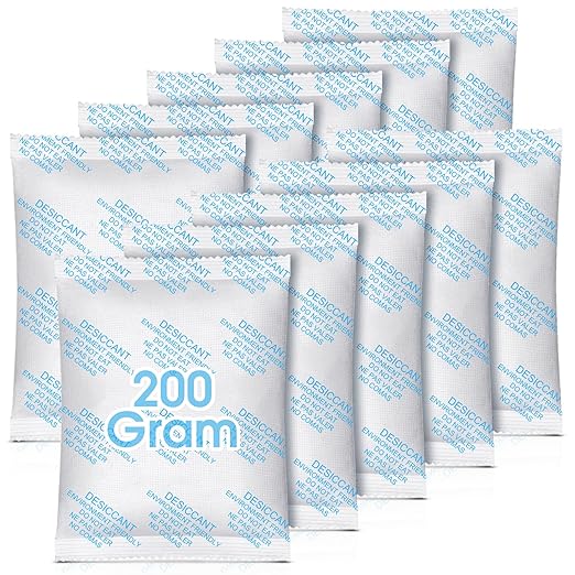10 Pack 200 Gram Silica Gel Packets Desiccant Packs for Storage Food Safe Moisture Absorber Packs for Spices Jewelry Clothes Shoes Electronics Seeds Safes, Etc