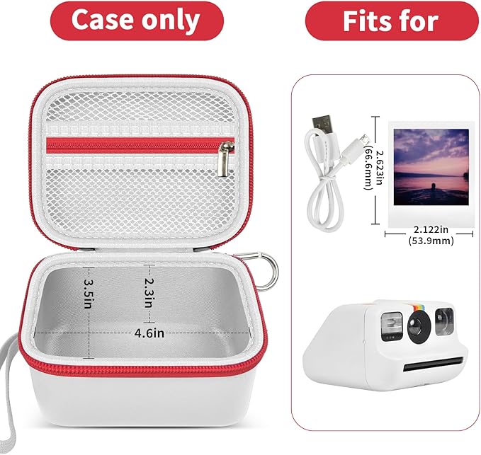 ANKHOH Digital Camera Case for Polaroid Go Generation 2 Gen 2/9035/9071/9070 Instant Mini Camera, Instax Film Cameras Storage with Mesh Pocket for Photo, Stickers (Box Only) (WhIte-red)