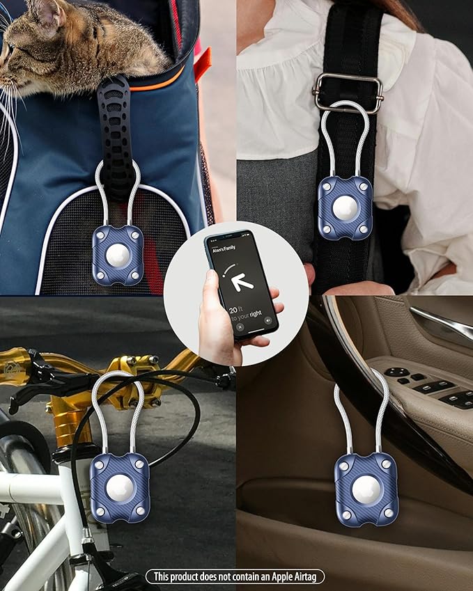 4 Pack Airtag Holder with Wire Cable, Secure Lock Airtag Keychain,IPX7 Waterproof,360°Hard Protective Air Tag Case Holder for Apple Air tag for Key Chain,Key Ring,Car,Luggage