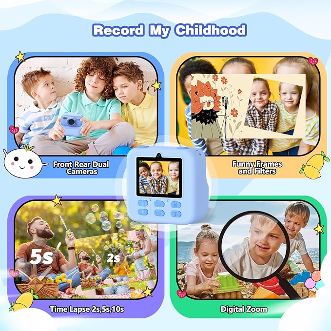 masterbee Kids Camera Instant Print Photo, Birthday Gifts for Girls and Boys, Kids Digital Camera Toys, 1080P HD Video, 3 4 5 6 7 8 9 10 11 12 Year Old Boy Gifts/Girl Gifts